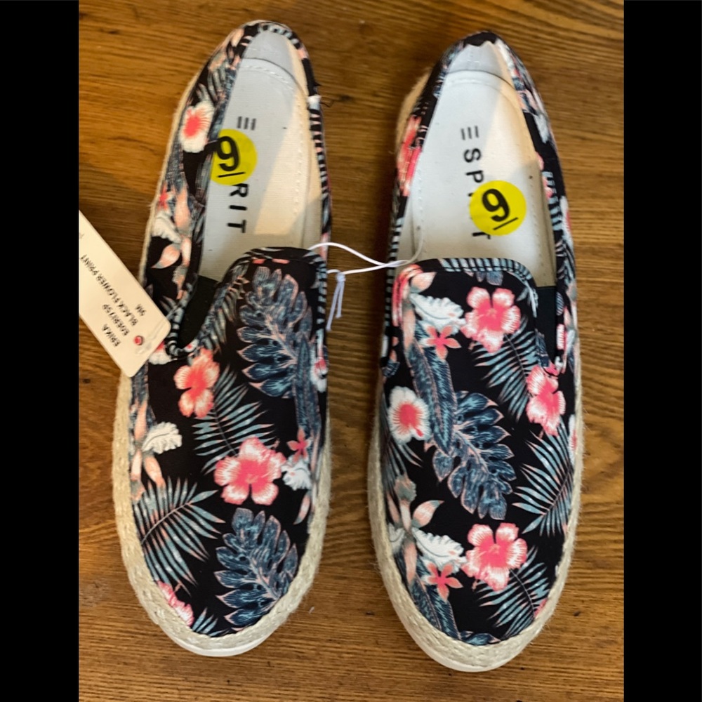Esprit Espadrille Black Floral Shoes